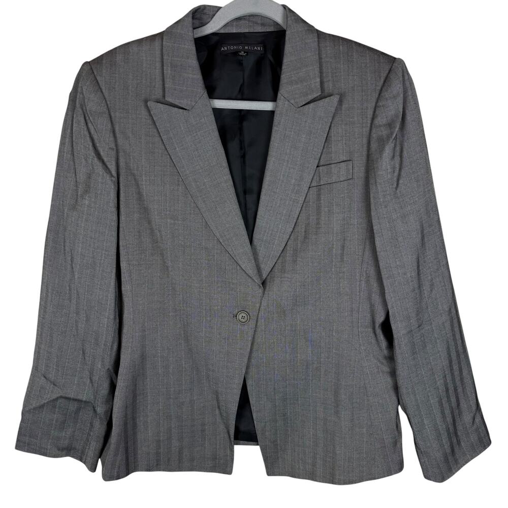 Antonio Melani‎ Blazer Jacket Women's 12 Gray Rayon Notch Lapel Single Breasted
